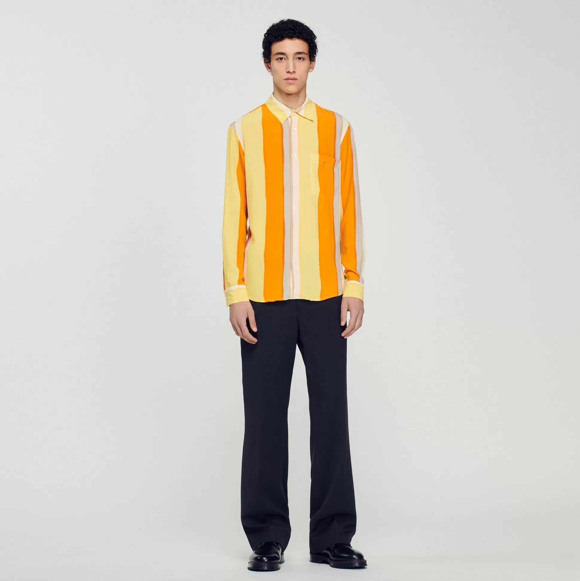 Discount Chemise Fluide Rayée Manches Longues Homme Chemises