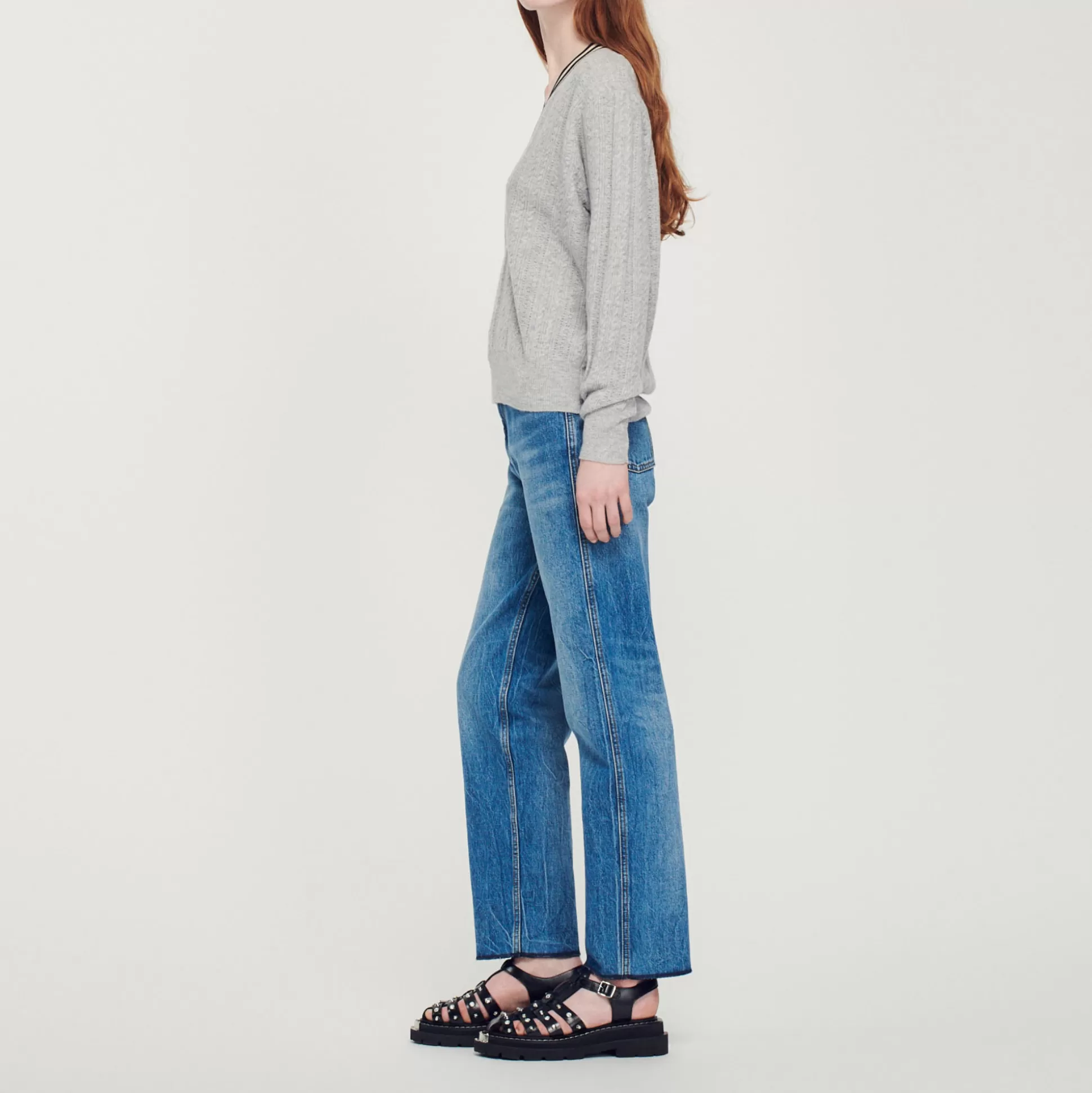 Sale Pull À Col V Profond Bicolore Femme Pulls & Cardigans