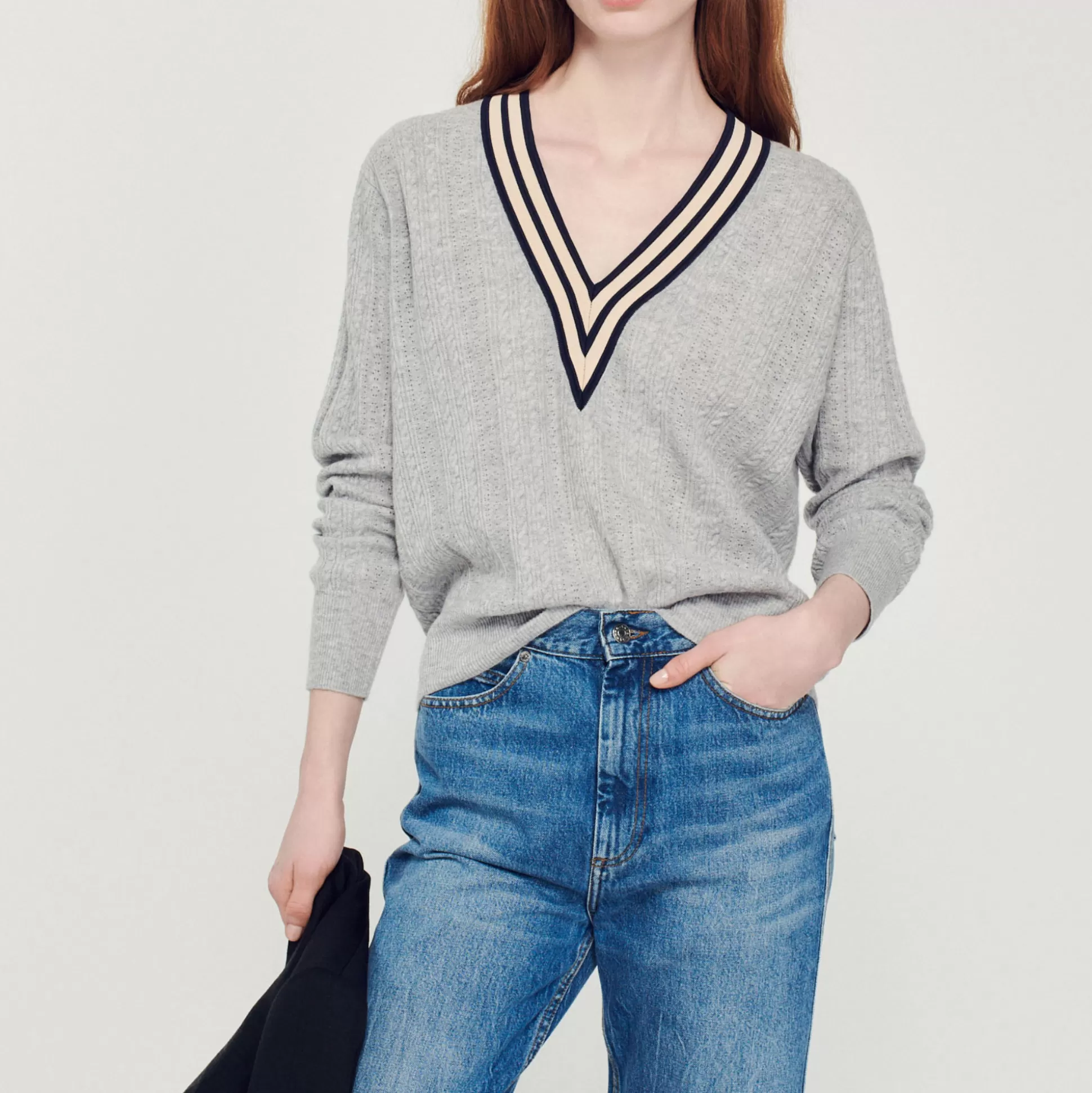 Sale Pull À Col V Profond Bicolore Femme Pulls & Cardigans